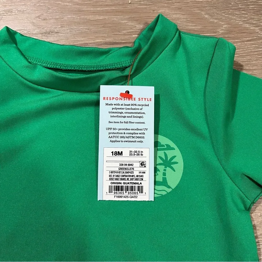 Cat & Jack Infant Rash Guard Sun Protection Tee Shirt Green Palm Tree 18 M
